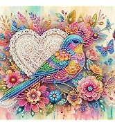 Tontut Diamond Art Painting Kit, Heart, Flower, Bird, Adult 5D DIY Diamond Art Set for Gift Wall ...