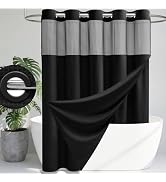 Dynamene Black Hook Free Shower Curtain & Snap in Fabric Liner with Magnets, Waffle Weave Shower ...