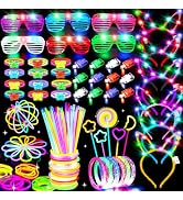 156PCS Glow in The Dark Party Supplies for Kids 8-12, Light Up Glasses Headband Rings Halloween P...