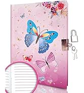 GINMLYDA Girls Diary with Lock for Kids, 7x5.25 Inches 160 Lined Pages Secret Pink Butterfly Note...