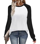 WIHOLL Long Sleeve Shirts for Women Color Block Raglan Tops Casual Crewneck Basic Tees Fall Cloth...