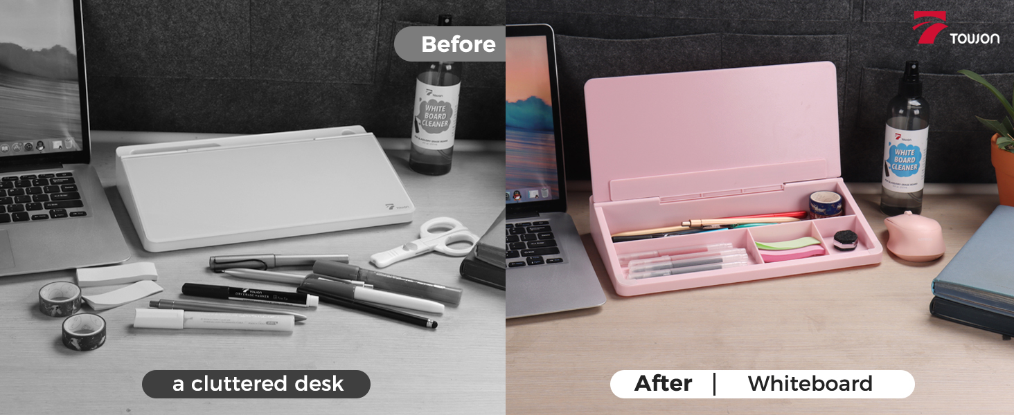 glass desktop whiteboard with organization