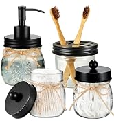 Amolliar Mason Jar Bathroom Accessories Set 4 Pcs -Lotion Soap Dispenser & 2 Qtip Holders & Tooth...