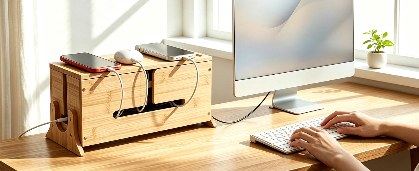 cable management box, wooden box, wood box, cord hider box, cable management