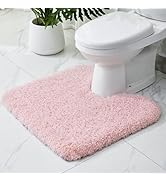 Ruggnovea Toilet Rug Pink 22x24 Machine Washable Non Slip Toilet Mat U Shaped Fluffy Absorbent Co...