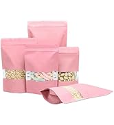 Roppolo 100 Pcs 3.9 x 5.9 Inch Stand Up Pink Bags with Matte Window, Resealable Zip Lock Food Sto...