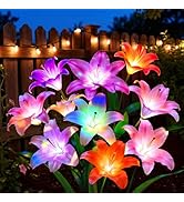 LETMY Solar Garden Lights, 4 Pack Solar Flower Lights with 6 Head Bigger Lily Lights, IP65 Waterp...