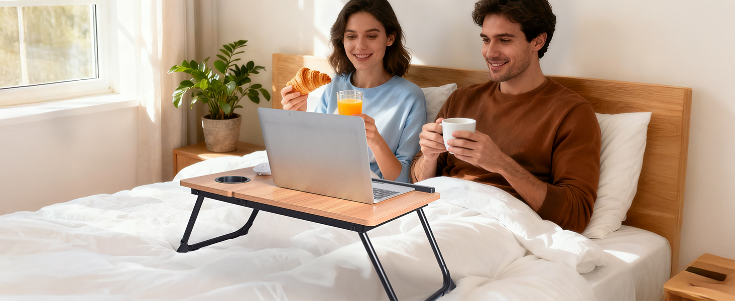 Bed Laptop Desk, Adjustable Folding Bed Tray, Portable for Working Reading Writing Breakfast