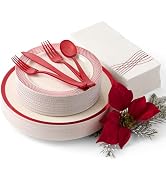 By Madee HEAVYWEIGHT Holiday Plates and Napkins Set | Disposable Party Dinnerware Set | White and...