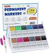 144 Pack Permanent Markers, Shuttle Art Permanent Marker Assorted Colors, 12 Bright Colors Fine P...