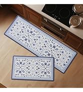 FRESHMINT Anti Fatigue Kitchen Mats for Floor 2 Piece Set, Waterproof & Non-Skid Vintage Floarl K...