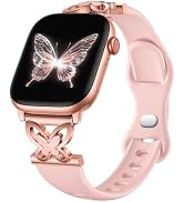 Lerobo Slim Silicone Band Compatible with Apple Watch Bands for Women | Dressy Metal Butterfly 16...