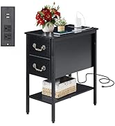 VECELO End Tables,Narrow Nightstands with Charging Station & USB Ports &Drawers,Night Stand for L...