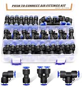 mankk 60PCS 1/4”OD Push to Connect Fittings Air Hose Fittings Quick Release Pneumatic Kit (15 Spl...