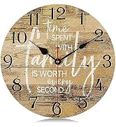 Lafocuse 12 Inch Silent Brown Wall Clocks Battery Operated, Family Decorative Farmhouse Wall Cloc...