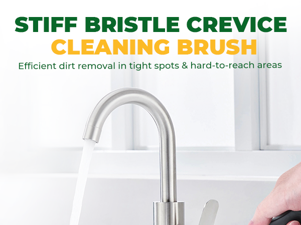Stiff bristle crevice cleaning brush easily cleans tight spots