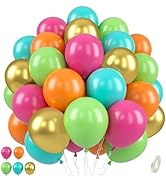 Paready Tropical Balloons Set, 50 Pcs Hawaiian Party Balloons, 12 Inch Hot Pink Orange Teal Green...