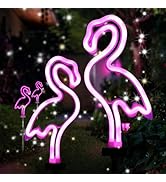 Solar Lights Outdoor, Pink Flamingo Solar Garden Lights, 2 Pack Waterproof Flamingo Outdoor Neon ...