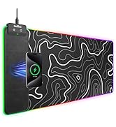 Wireless Charging RGB Gaming Mouse Pad, 31.5"x15.7" XXL Large Desk Mat, Desk Pad for Gamer, 9 Lig...