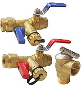 Hourleey 3/4 Inch IPS Isolator Tankless Water Heater Service Valve Kit, with Pressure Relief Valv...