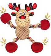 Motsamla Christmas Plush Squeaky Dog Toy With Crinkle Paper, Cute Puppy Toys With Cotton