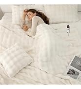 VELLUBAM Faux Rabbit Fur Bubble Electric Blanket Full White - Fuzzy Soft Plush Heated Blanket Ful...