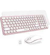 Wireless Keyboard and Mouse Combo, XTREMTEC Cute Keyboard Pink Retro Round Keycap, Ultra Thin Qui...