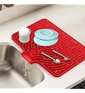 Dish Drying Mat for Kitchen Counter, with Built-in Drain Lip, Food-Grade Silicone, Easy Clean Pad...