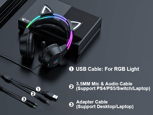 X15 Black Gaming Headset Cat Ears Instuduction