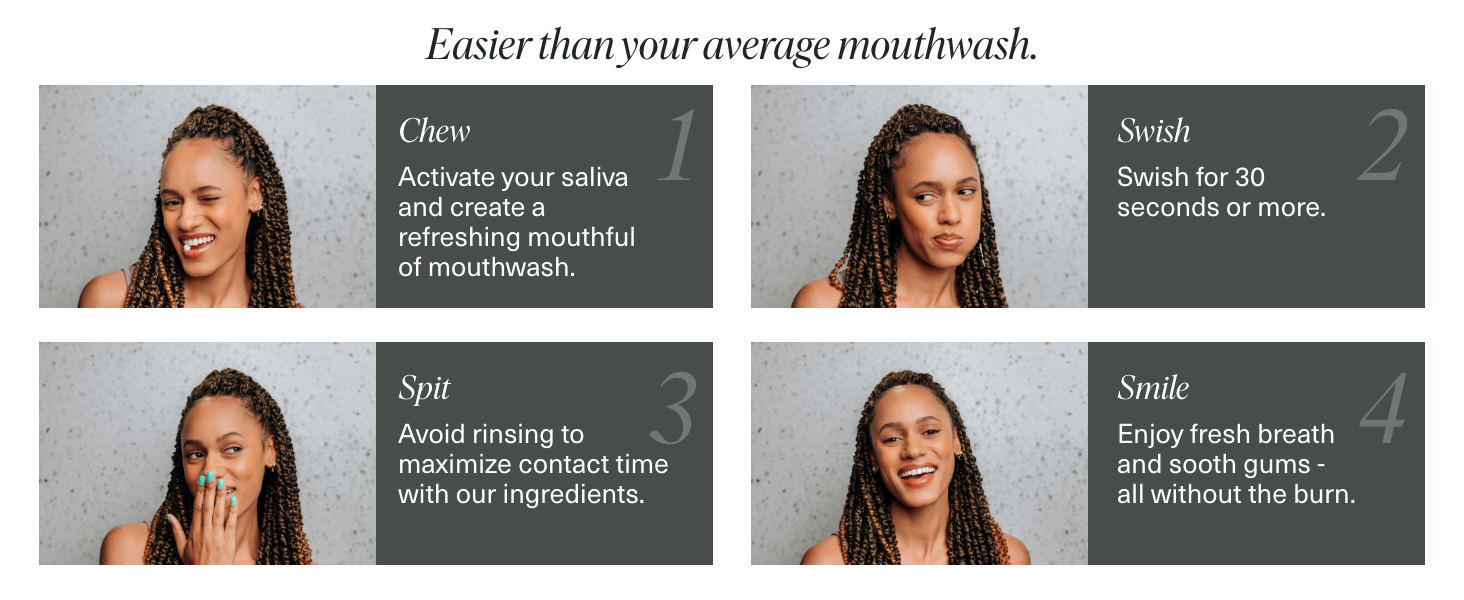Woman using the mouthwash tablet