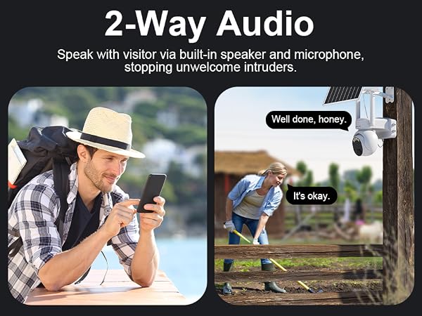 Hear and talk via the 4g lte cellular security camera's 2-Way audio