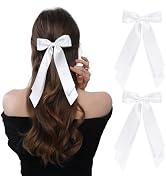 LuSeren 2 PCS Double Layer Hair Bows White Hair Ribbon Clips Ponytail Holder Accessories for Wome...
