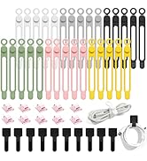 50Pcs Cord Organizer Kit, Reusable Silicone Cable Ties, Strong Adhesive Cable Clips for Cable Man...