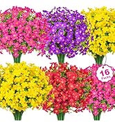 Besteek 16 Bundles Artificial Flowers for Outdoors Decoration Fake Silk Flowers UV Resistant Faux...