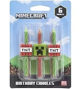 Minecraft Birthday Cake Candles | 6 Birthday Candles for Cake Decorations, Red & Green Striped Ca...