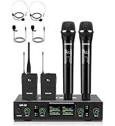 MIZISNR Lapel Wireless Microphone System with Headset & Lavalier Mics, 4 Channel UHF Metal Receiv...