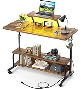 Height Adjustable Standing Desk with Power Outlets and LED Lights - 39