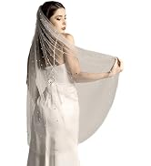 YAEISM Wedding Veil Long Bachelorette Veil White Pearl Cathedral Veil Metal Hair Comb Elegant Bri...