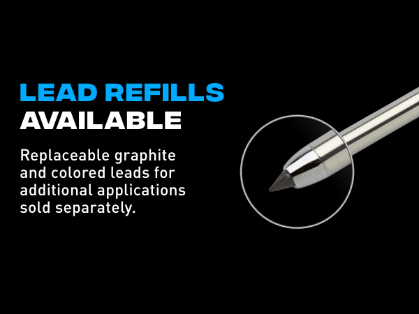 Replaceable graphite and colored leads for additional applications sold seperatly