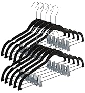 Home-it Pants Hangers with Clips 10 Pack - Black Velvet Hangers Non Slip Space-Saving for Pants, ...