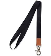 HONZUEN Long Neck Lanyard Leather Keychains with Metal Clasp, Sturdy Durable Women Men Id Badge L...
