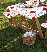 misaya Picnic Table Cover with Bench Cover, Waterproof Elastic Fitted Tablecloth for 6 Foot Table...