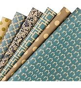 RUSPEPA Reversible Kraft Wrapping Paper Sheet - Navy Geometric Design Kraft Paper - 6 Sheets Pack...