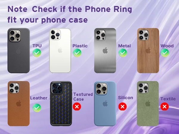 Transparent phone ring compatibility for TPU plastic leather phone case, not for silicone case