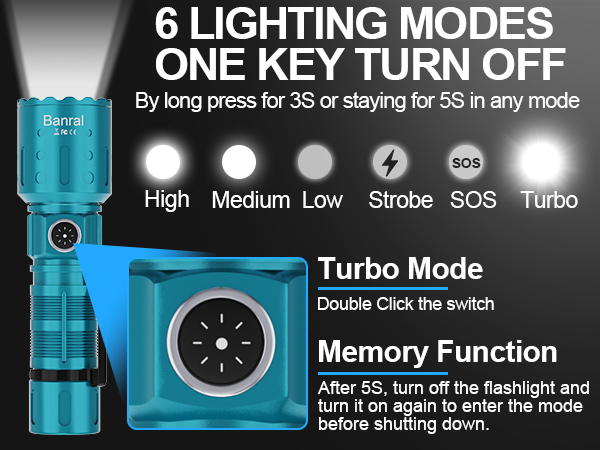 6 LIGHTING MODES AND ONE KEY TURN OFF
