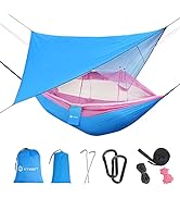 UTEBIT Camping Hammock, Portable Hammock with Mosquito Net, Rainfly Cover, Single Double Hammock ...