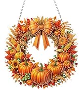 Eiflow Acrylic Diamond Art Hanging Kit for Adults Pumpkin Wreath, DIY Diamonds Painting Door Hang...