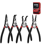 HAUTMEC 4PCS High Leverage Snap Ring Pliers Set,7 inches Internal/External Heavy Duty Circlip Pli...