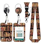 Floral Bookshelf Lanyards for Id Badges - Cosmisun Book Lover ID Badge Holder with Lanyard Badge ...