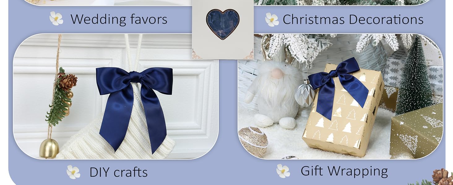 Navy Blue Satin Ribbon Twist Tie Bows 5 Inch